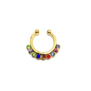 Faux Septum Ring in Gold tone + Jewels
